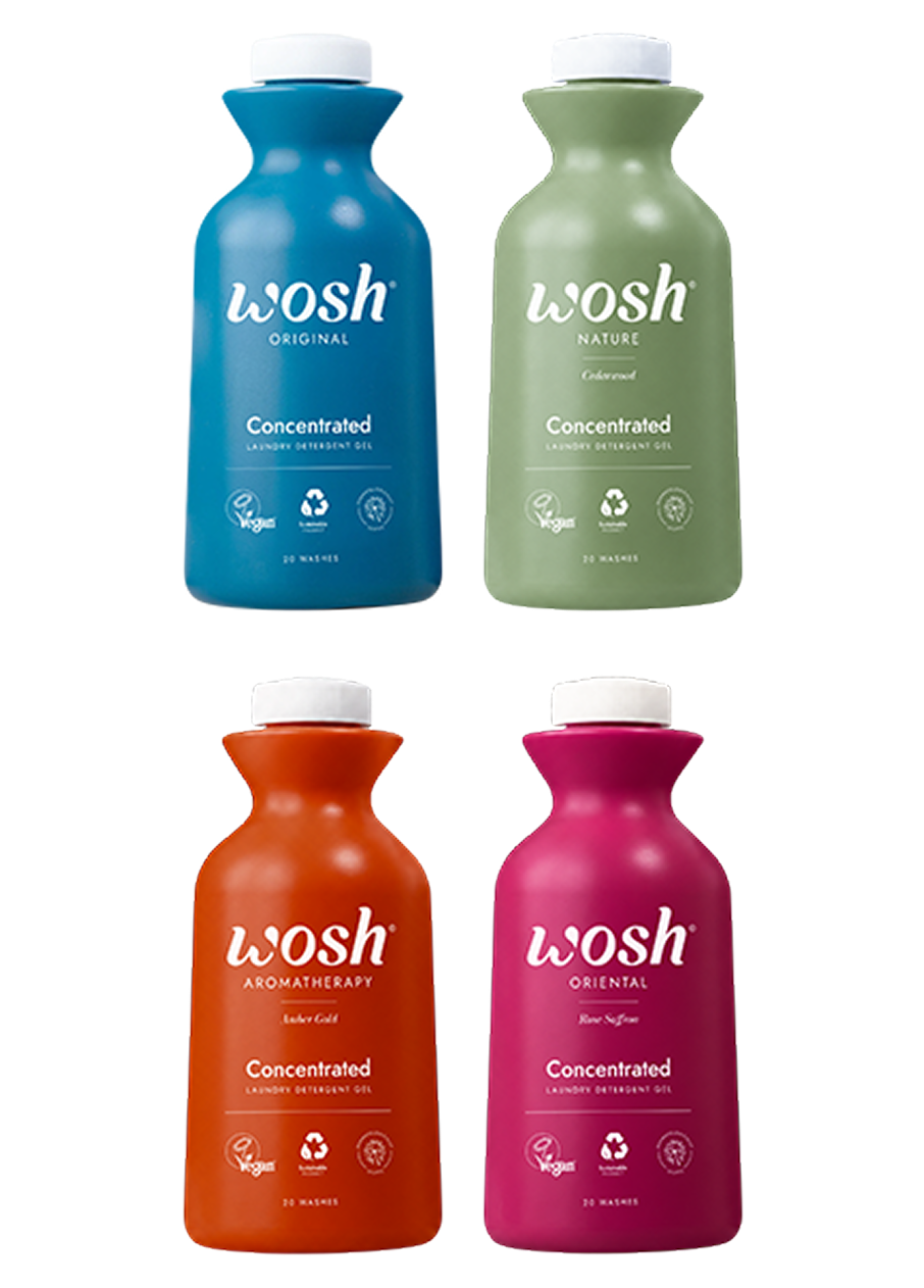 The Wosh collection — four concentrated laundry detergents